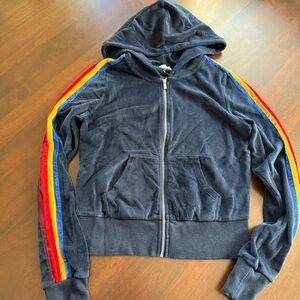 Garage Full Zip Velour Hoodie striped arms blue size small